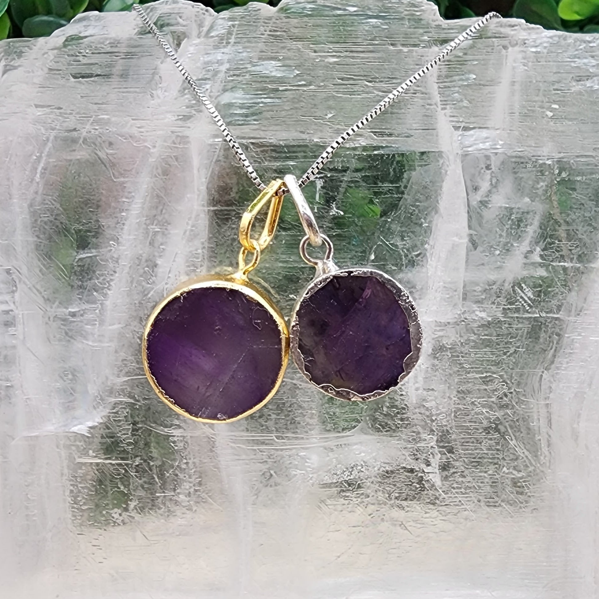 Full Moon In Amethyst Pendant (Silver or Gold Electroplating)