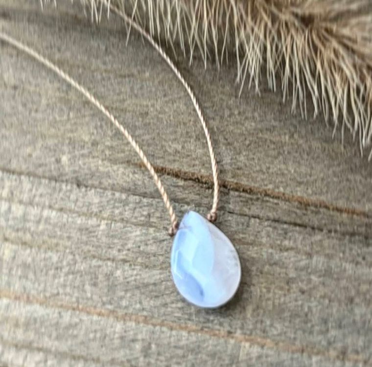 Blue Lace Agate Faceted Teardrop Necklace