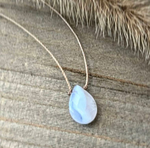 Blue Lace Agate Faceted Teardrop Necklace