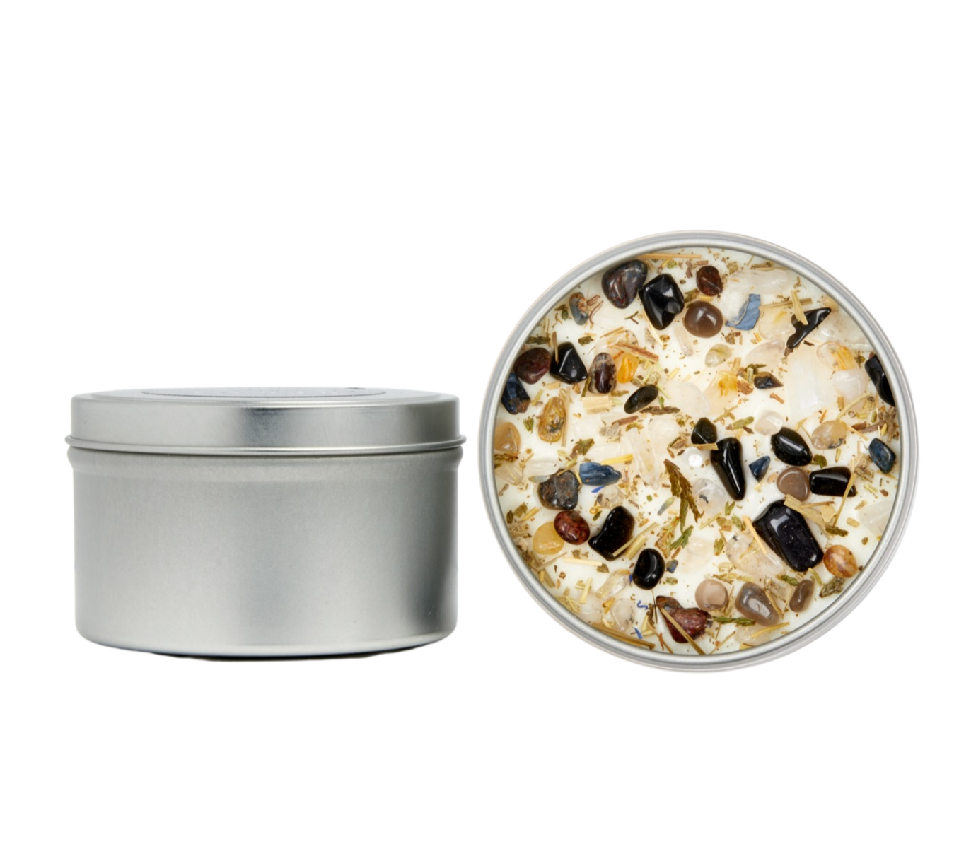 Release Intention 8oz Candle Tin - Soy Candles - Dried Flower, Herb, & Crystal Candles - Cleansing Candle