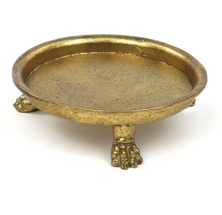Gold Leaf Pewter Footed Tray - 8 Inch Diameter