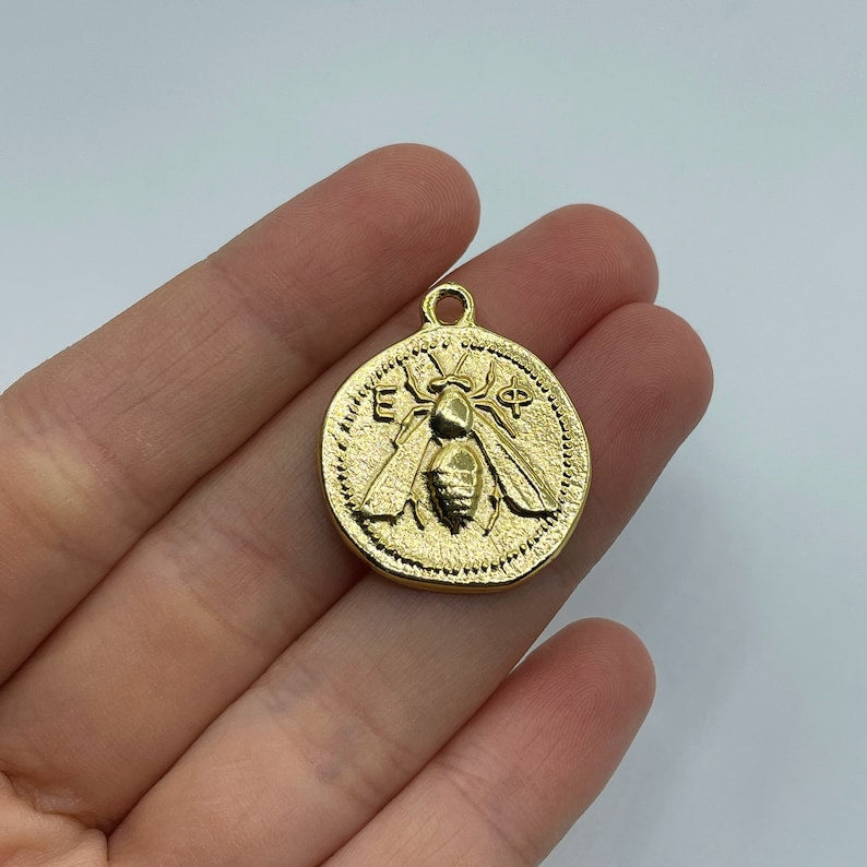 Gold Plated Ancient Bee Coin Pendant