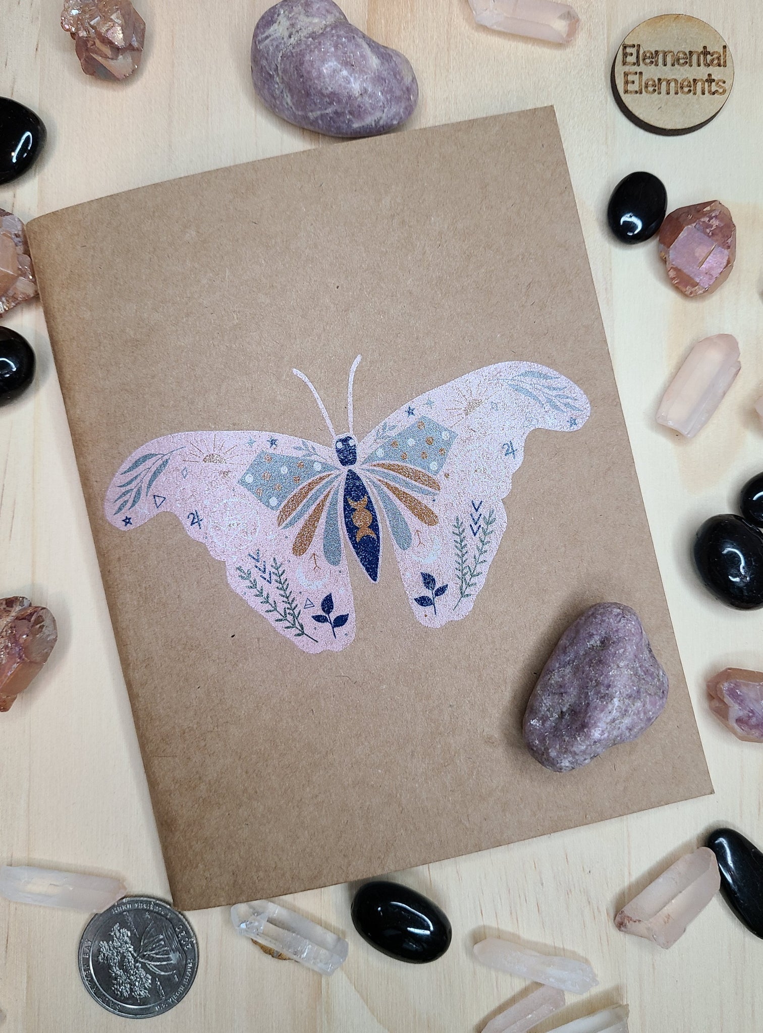 Whimsical Lunar Moth Butterfly Pocket Notebook - Elemental Elements Notebooks
