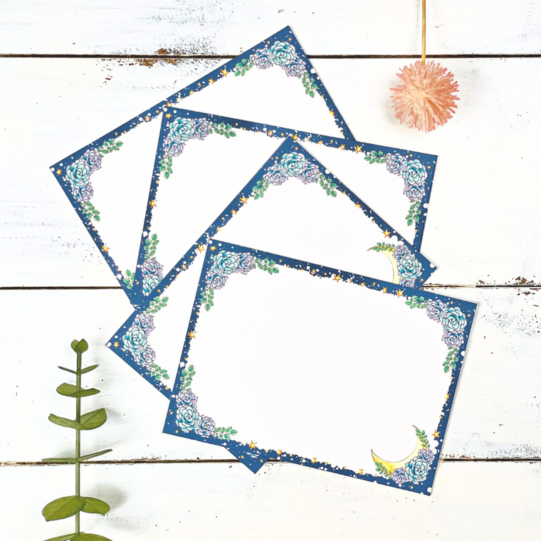 Witchy Blue Moon Succulent Stationery Notecard Set of 12 with Envelopes (Nomad Moon Magic)